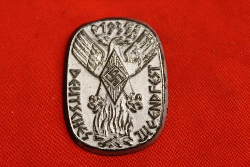 1935 DEUTSCHES JUGENFEST, German Youth Festival Day Badge, Tinnie