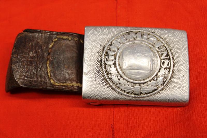 WW2 German Wehrmacht Aluminum Belt Buckle with leather tab