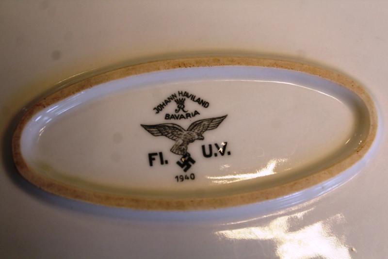 WW2 German Luftwaffe Mess Hall big porcelain ovall platter, 1940 with Fl.U.V.