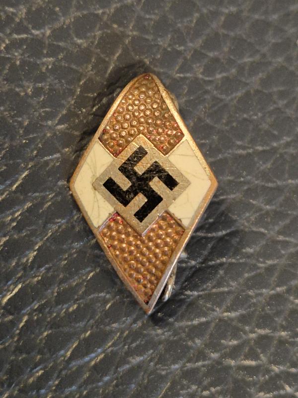 Original German WWII Hitler Youth (Hitlerjugend or HJ) cap badge.